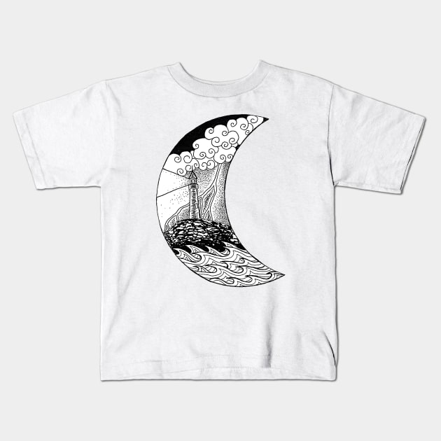 Crescent Moon Kids T-Shirt by doniainart